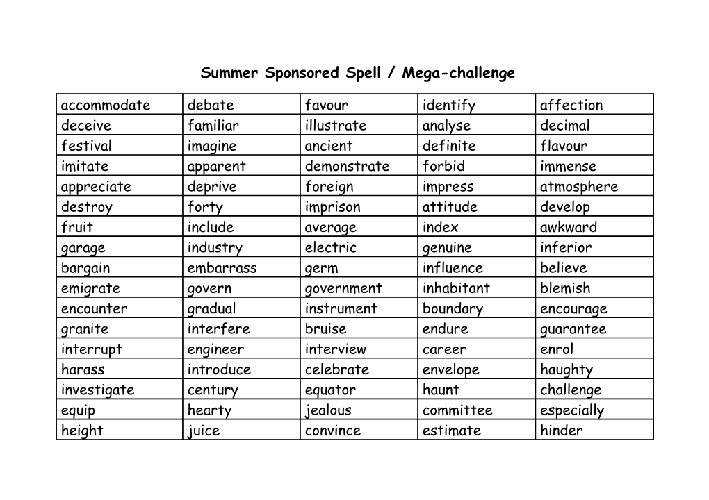 Summer Sponsored Spell / Mega-Challenge