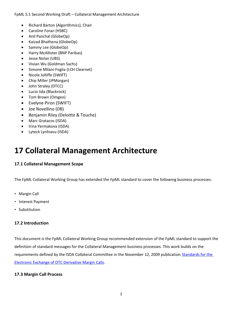 Fpml 5.1 Second Working Draft Collateral Management Architecture