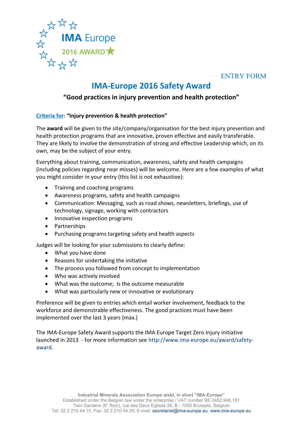 Introduction to the IMA-Europe Recognition Award