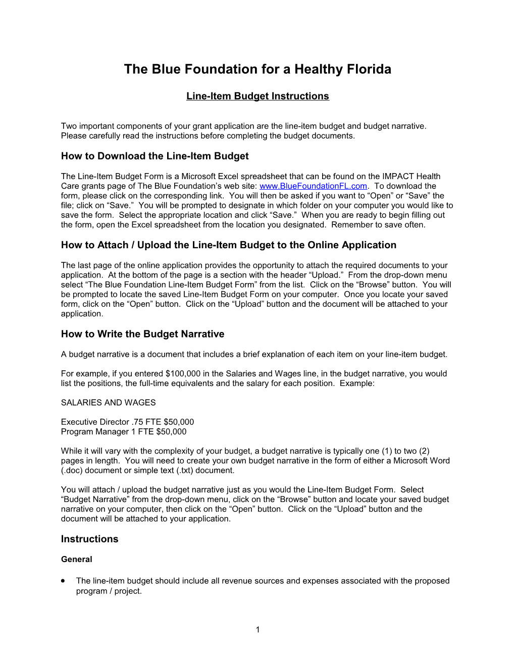 The Colorado Health Foundation Line-Item Budget Instructions