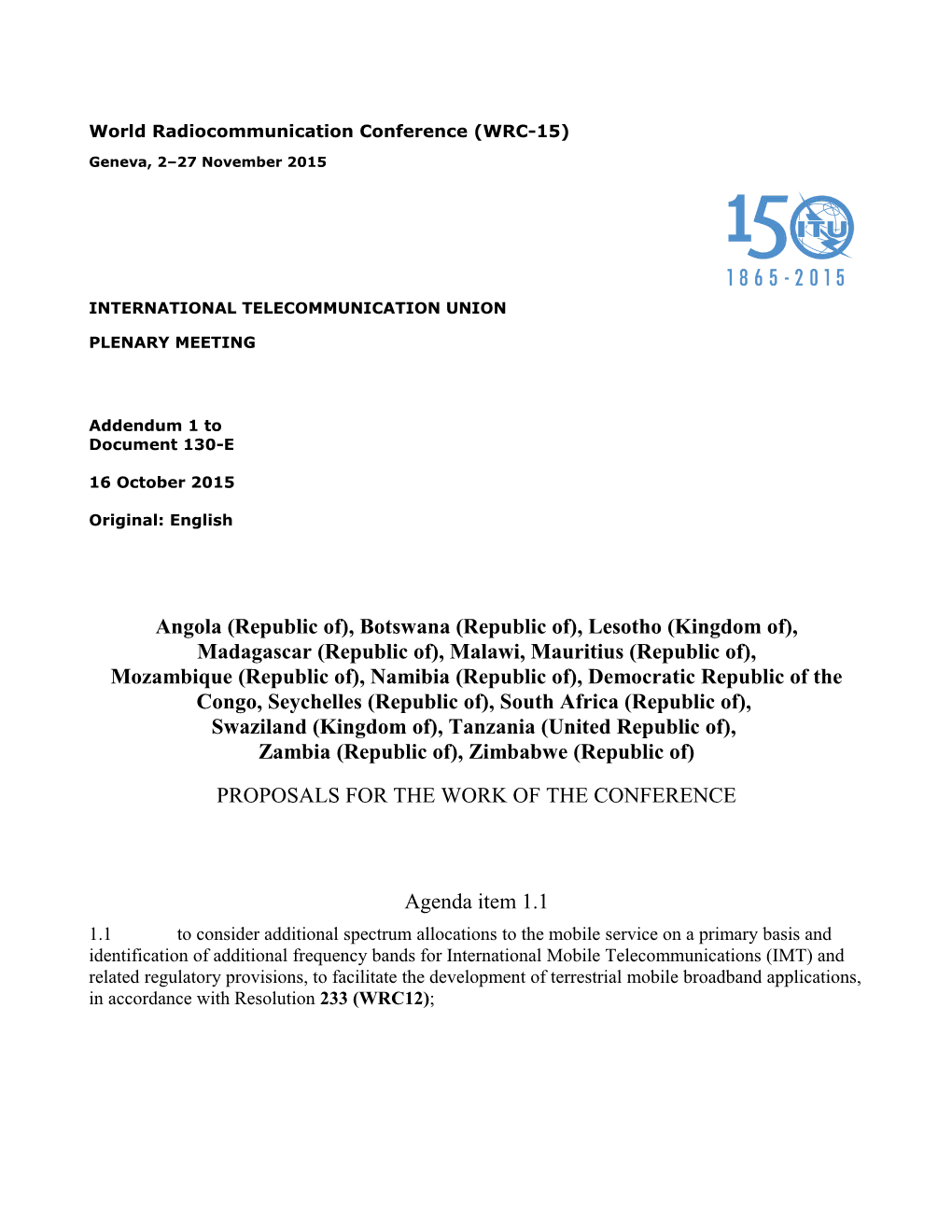 Summary of SADC Proposals on Candidate Frequency Bands