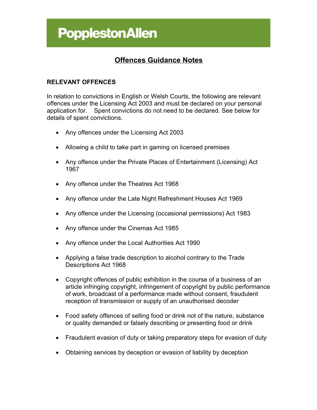Premises Licence Guidance Notes