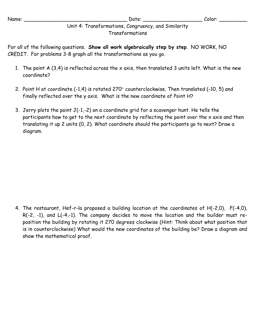 Unit 4: Transformations, Congruency, and Similarity