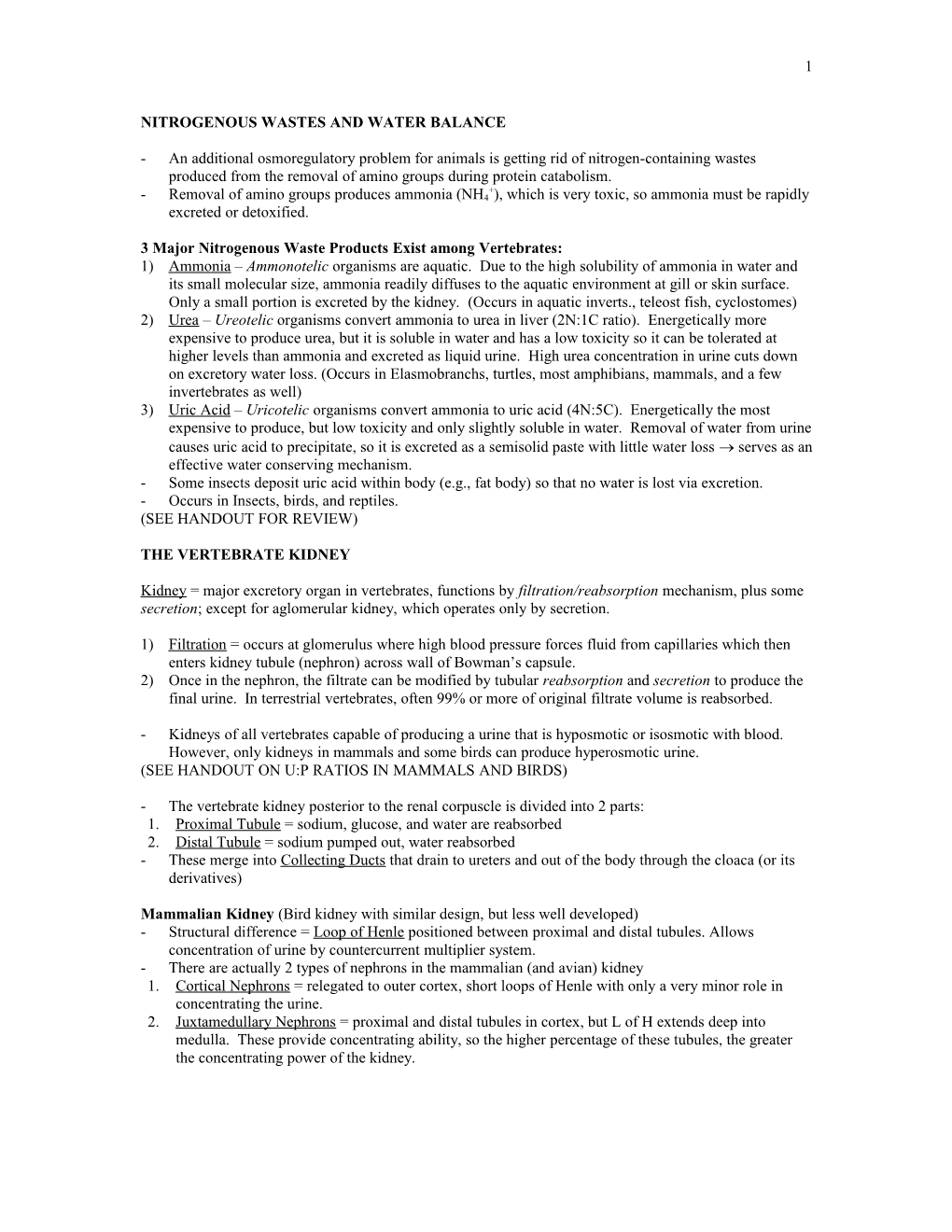 Nitrogenous Wastes and Water Balance