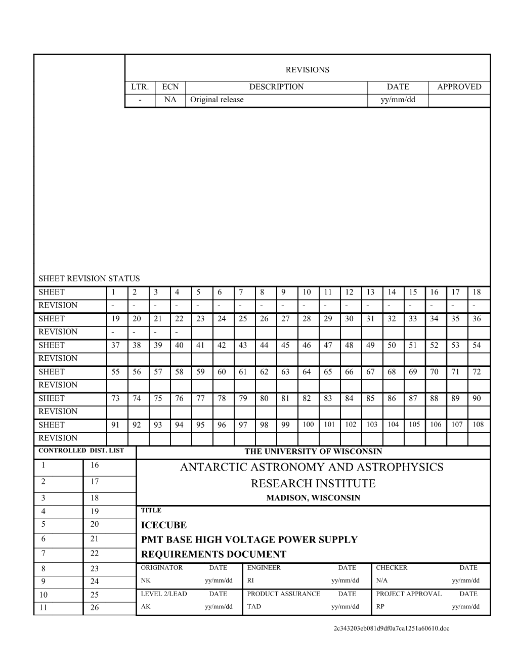 PMT Base High Voltage Power Supply Engineering Requirements Document (ERD)