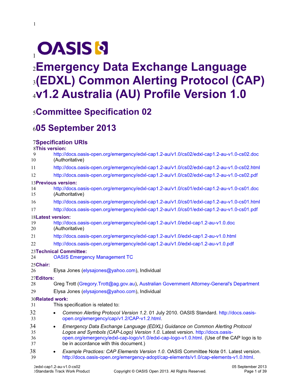 Emergency Data Exchange Language (EDXL) Common Alerting Protocol (CAP) V1.2 Australia (AU)