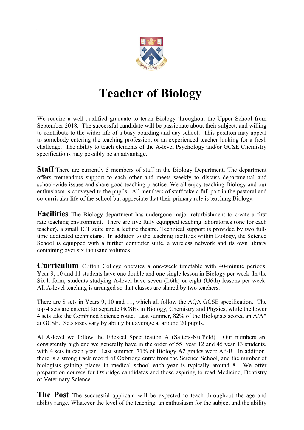 Teacher of Biology