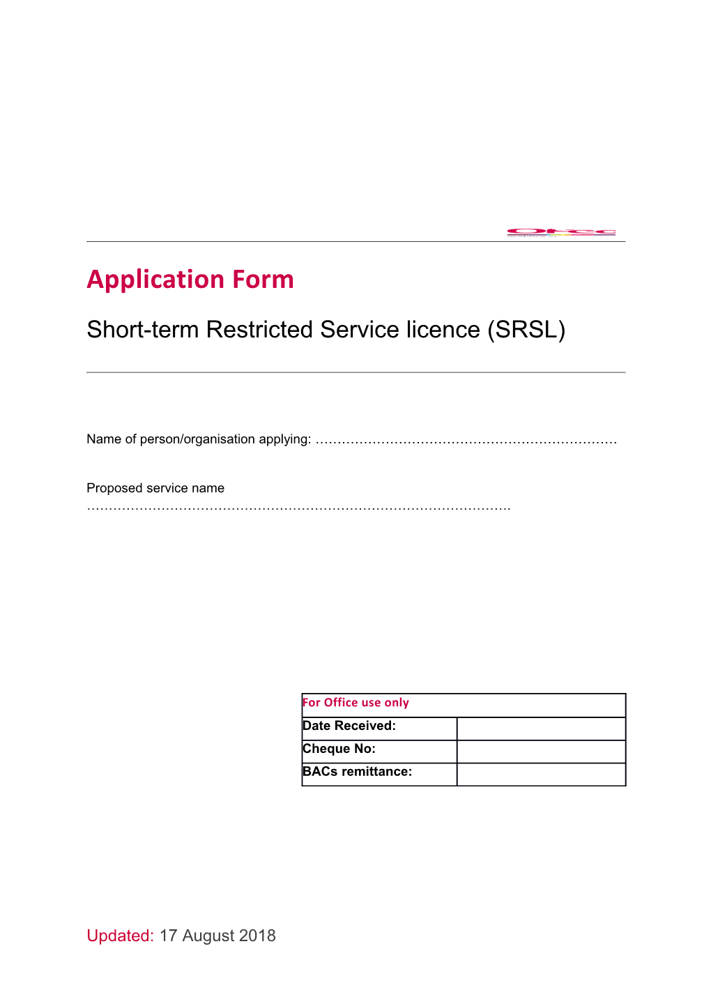 New Template SRSL Application Form DRAFT Oct2017