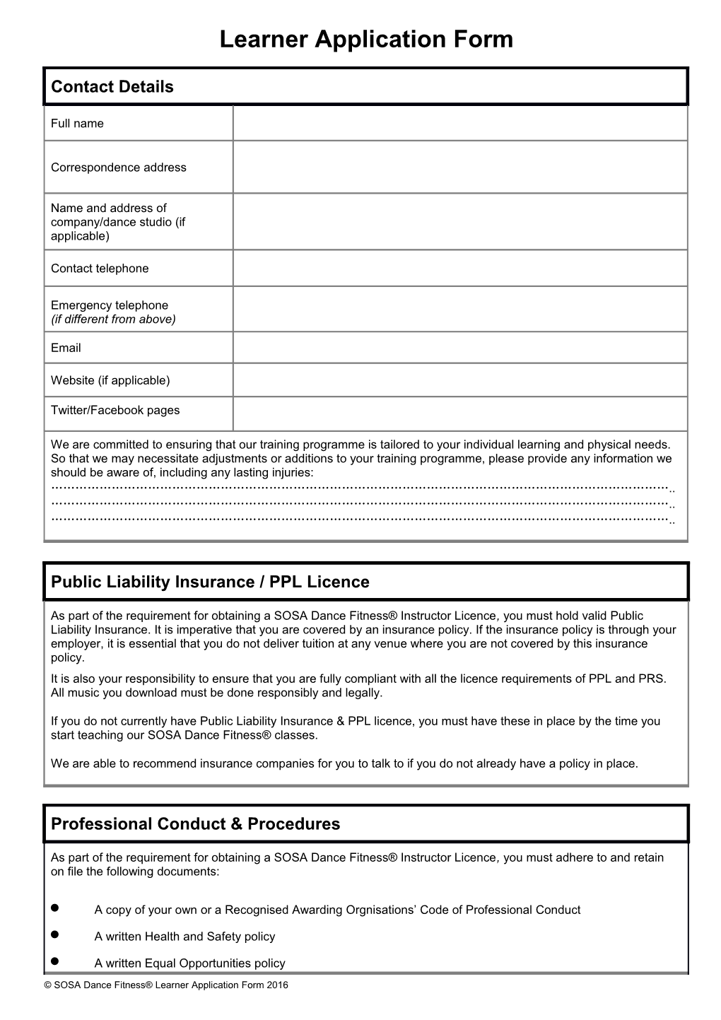 Learner Application Form