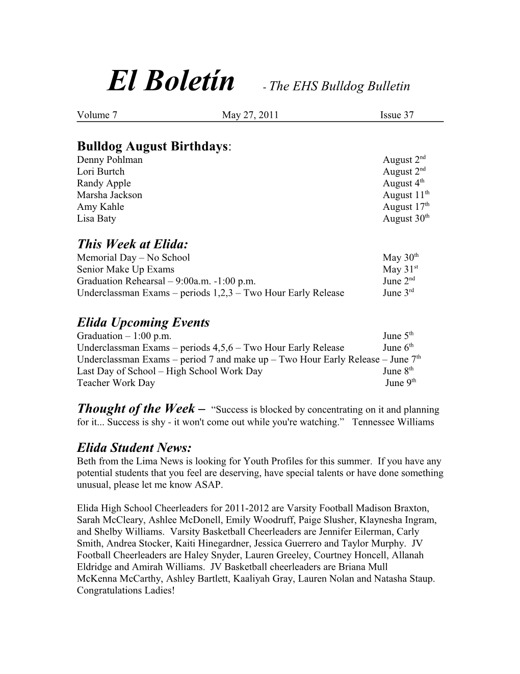 El Boletín - the EHS Bulldog Bulletin