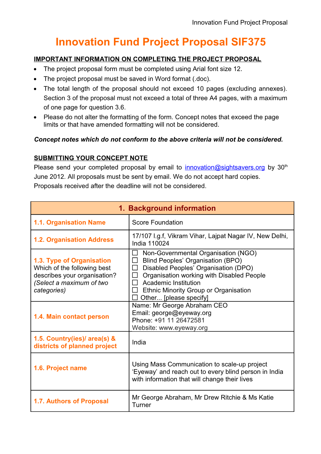 Innovation Fund Project Proposal SIF375