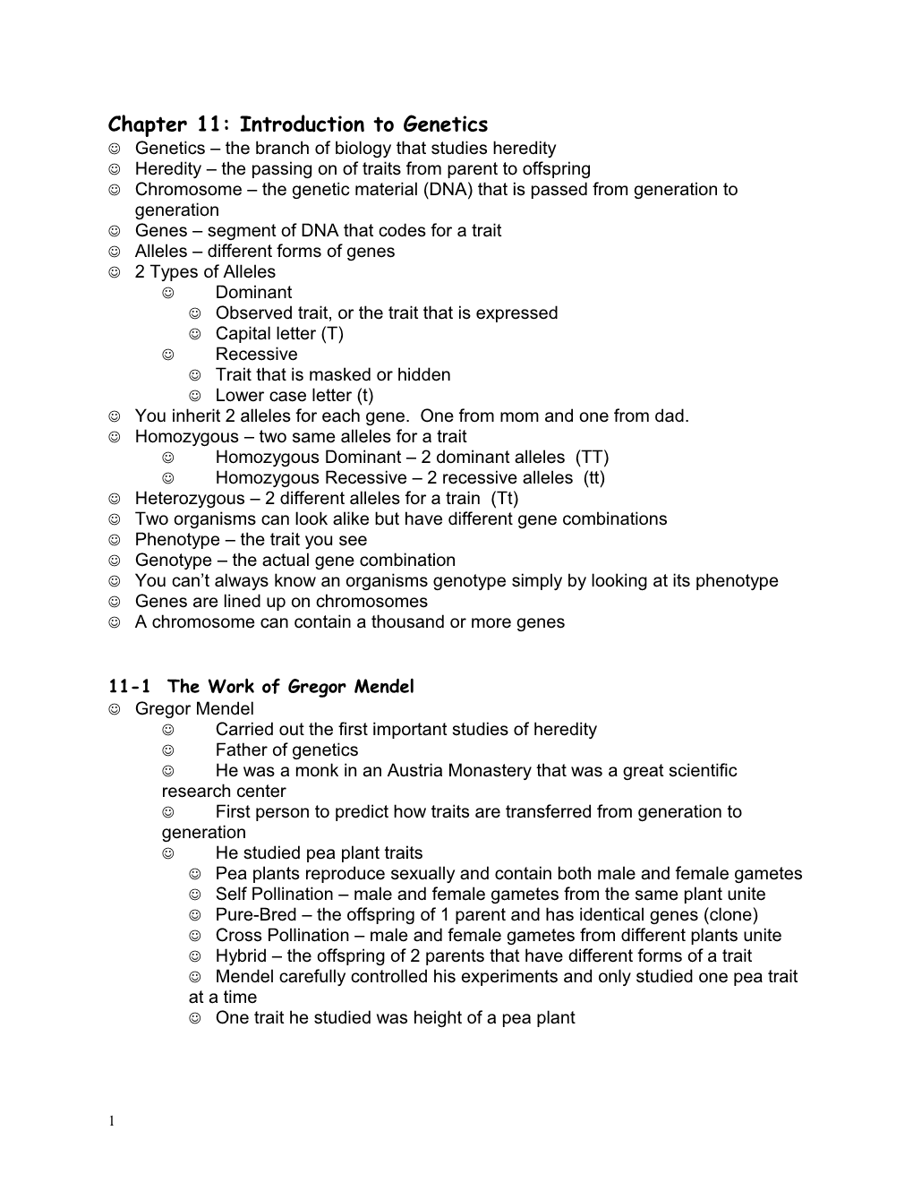 Chapter 10: Mendel and Meiosis