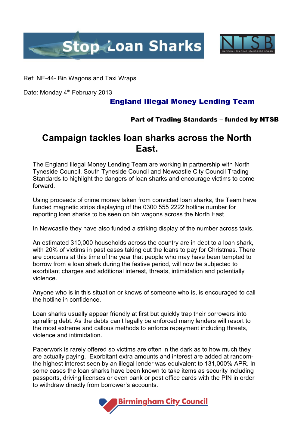 Campaign Tackles Loan Sharks Across the North East