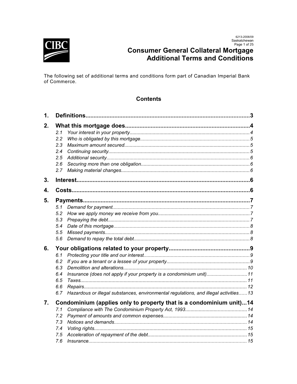 Consumer General Collateral Mortgage - Additional Terms and Conditions (6213