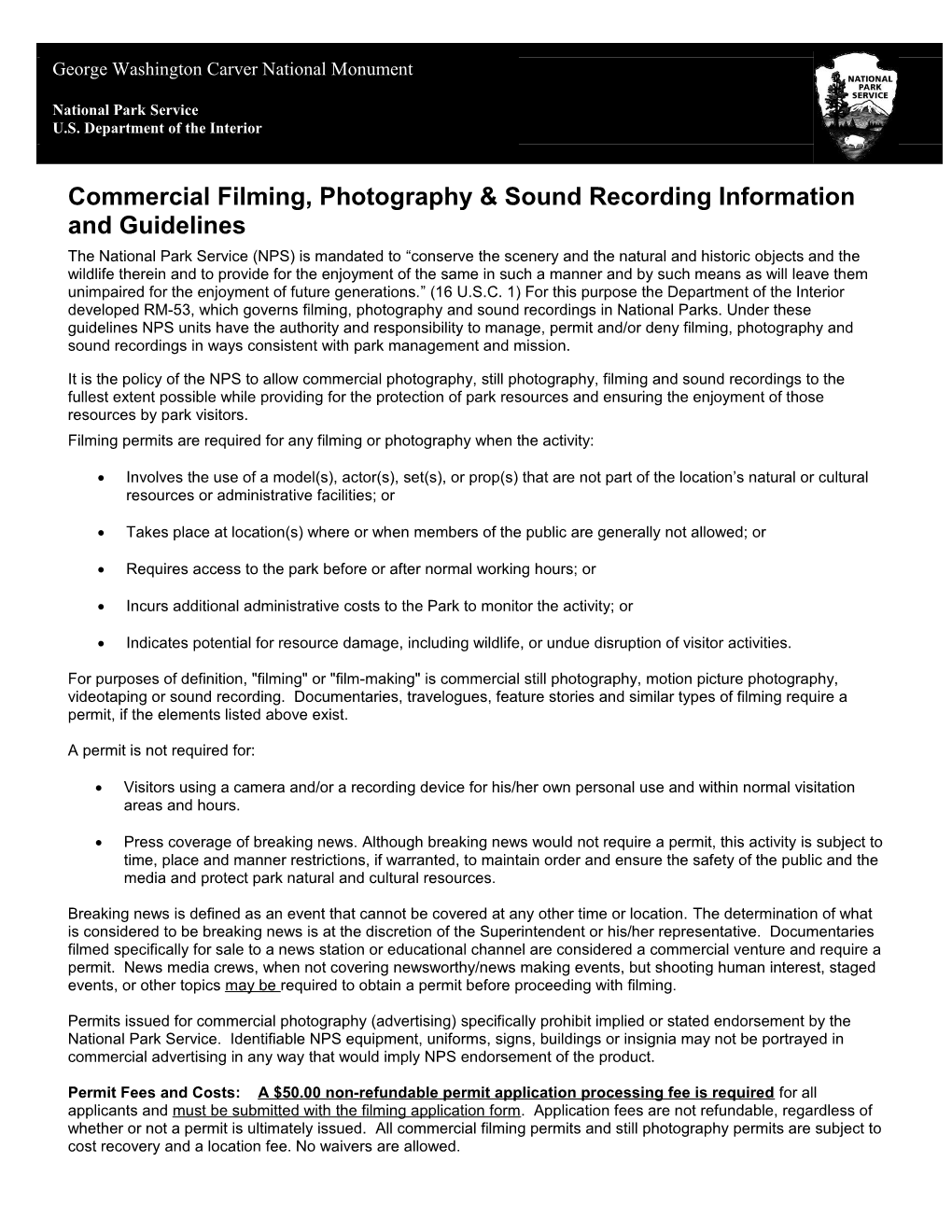 Commercial Filming, Photography & Sound Recording Information and Guidelines