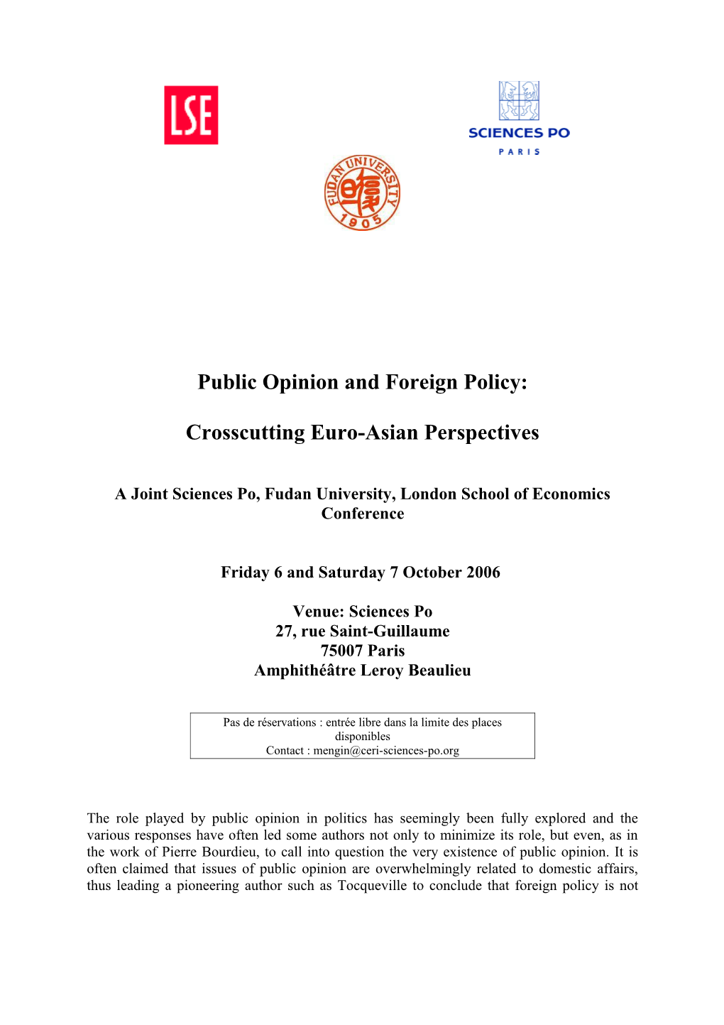 Public Opinion and Foreign Policy