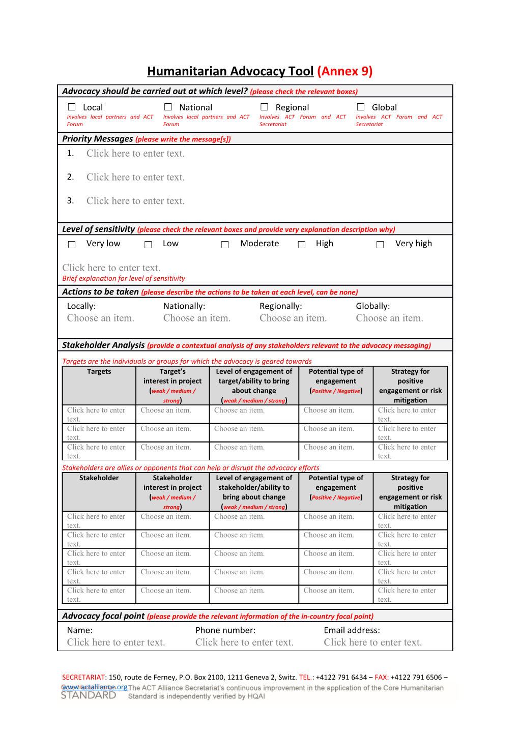 Humanitarian Advocacy Tool (Annex 9)