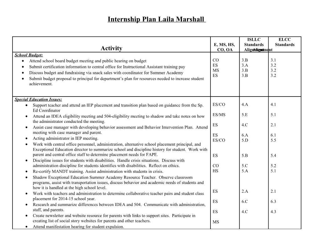 Internship Plan Template