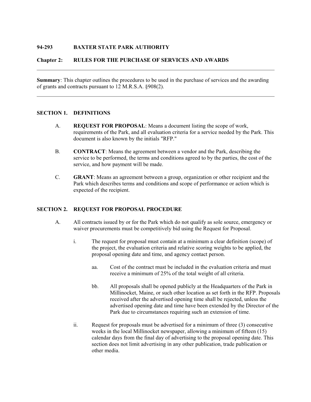 Chapter 2:RULES for the PURCHASE of SERVICES and AWARDS