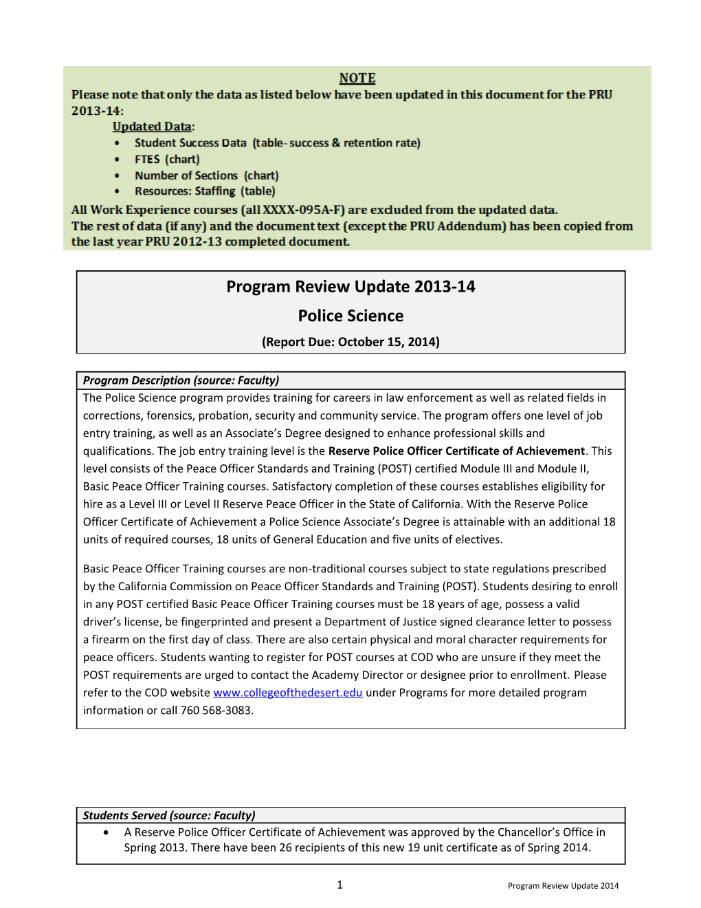 Program Review Update 2013-14 s2