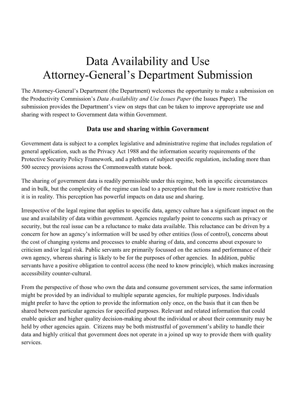 Submission 209 - Attorney General S Department - Data Availability and Use - Public Inquiry