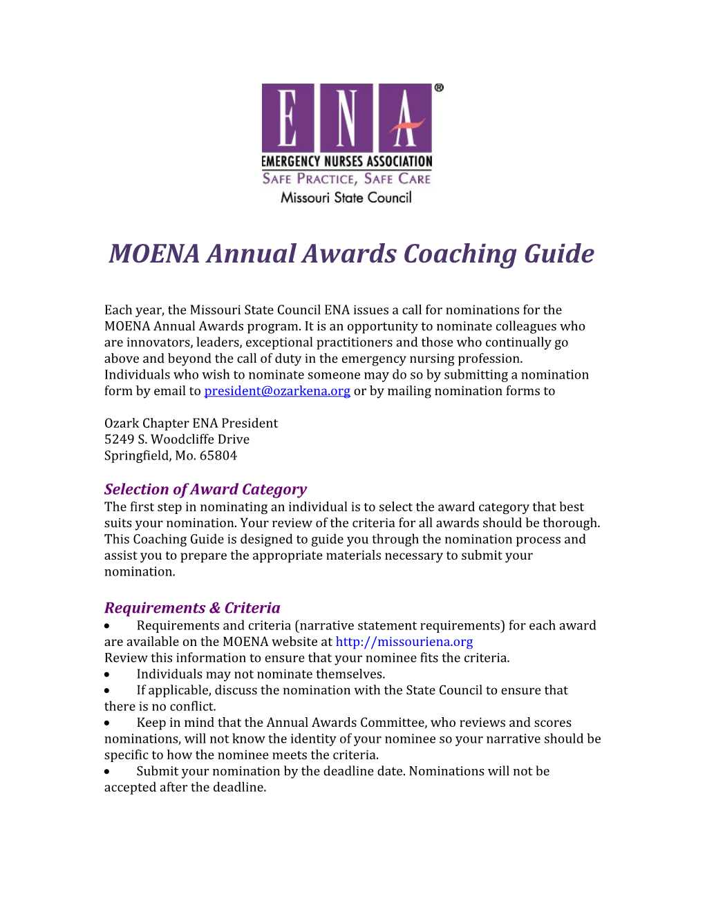 MOENA Annual Awards Coaching Guide