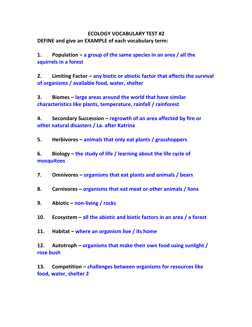 Ecology Vocabulary Test #2