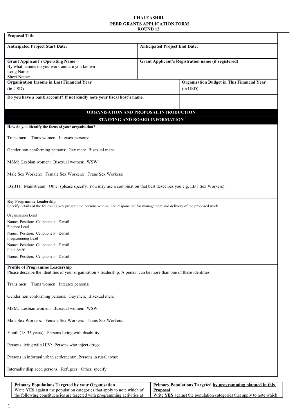 Peer Grants Application Form