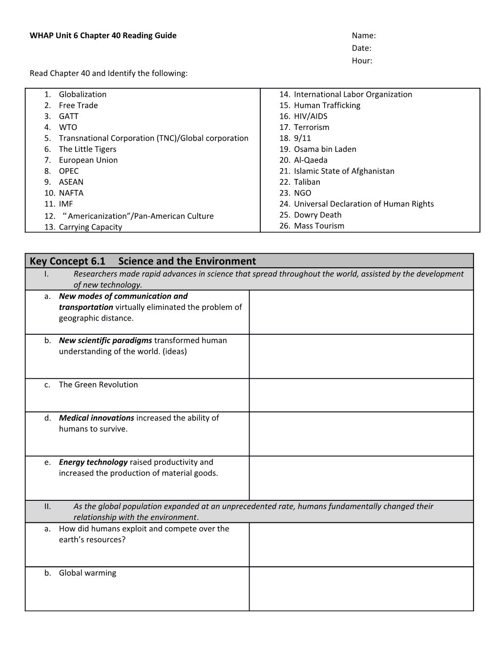 WHAP Unit 6 Chapter 40 Reading Guide Name: Date: Hour: Read Chapter 40 and Identify The