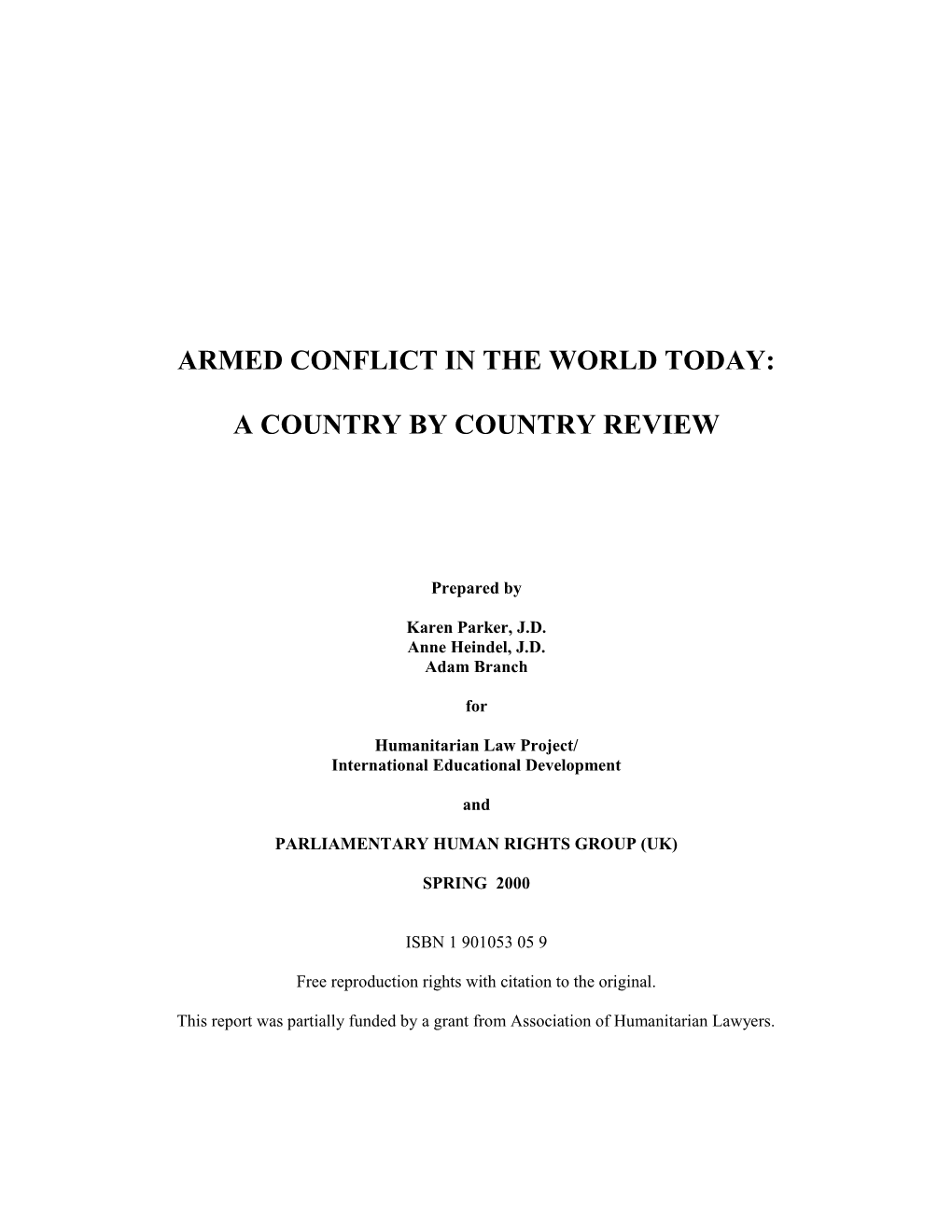 Armed Conflict in the World Today