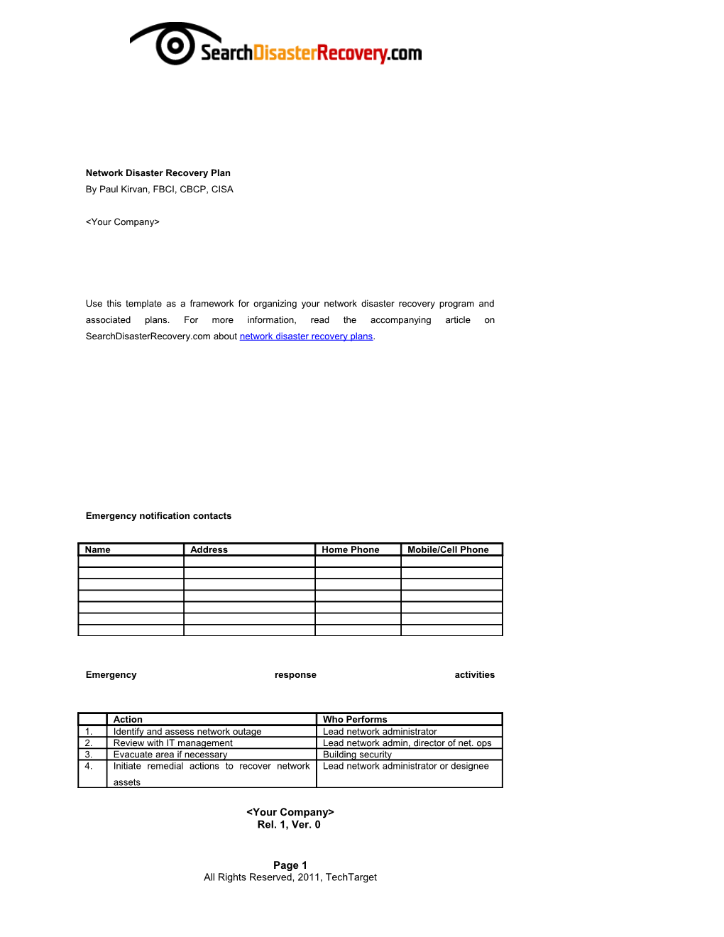 Network Disaster Recovery Plan