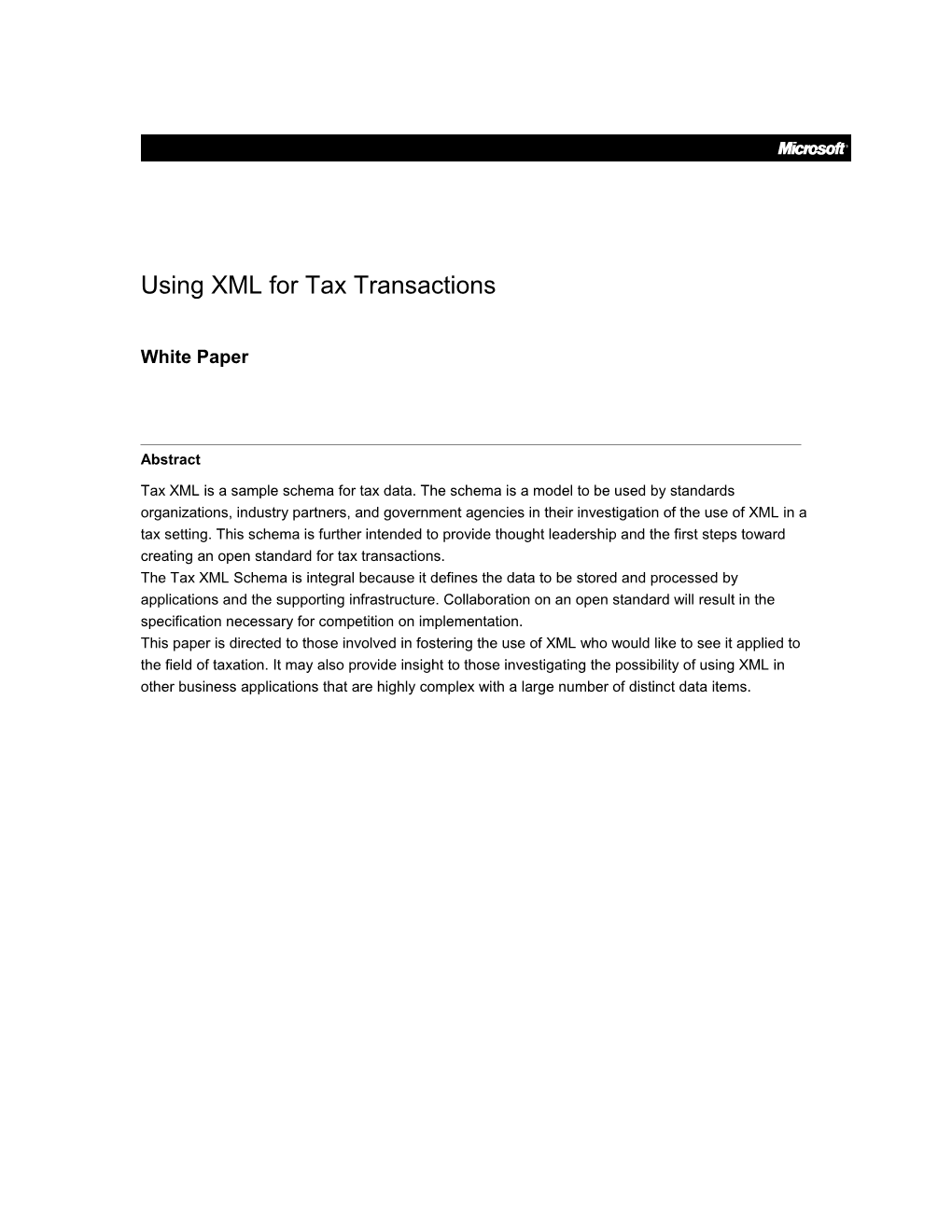 Using XML for Tax Transactions