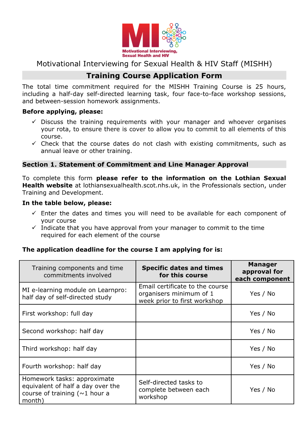 Application Form for MI Training