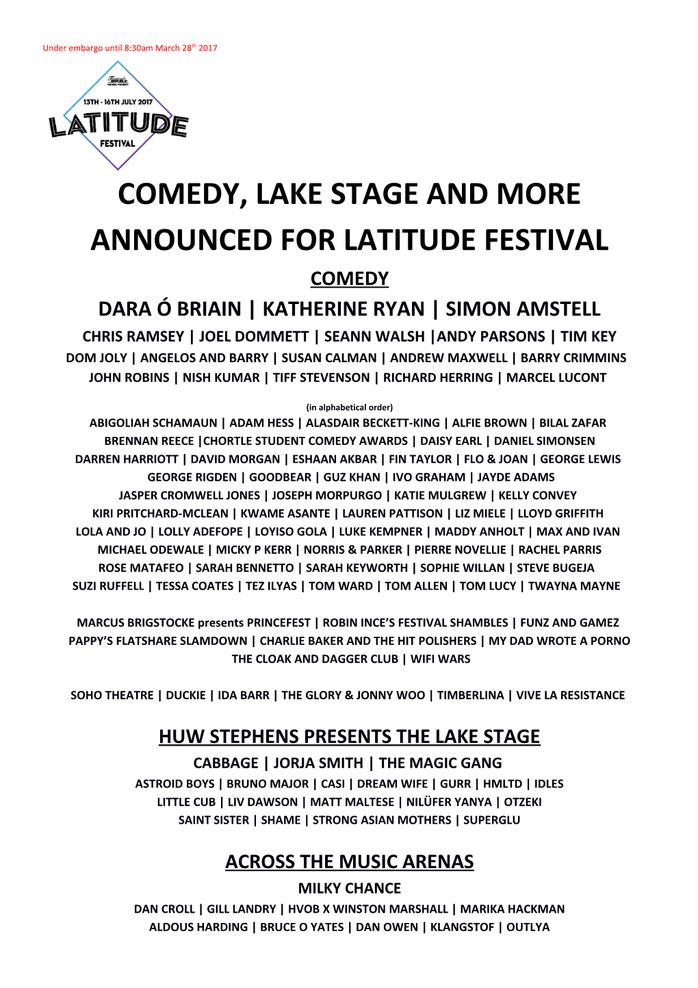 Comedy, Lake Stage and More Announced for Latitude Festival