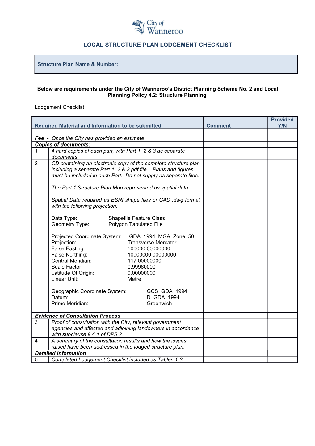 Local Structure Plan Lodgement Checklist