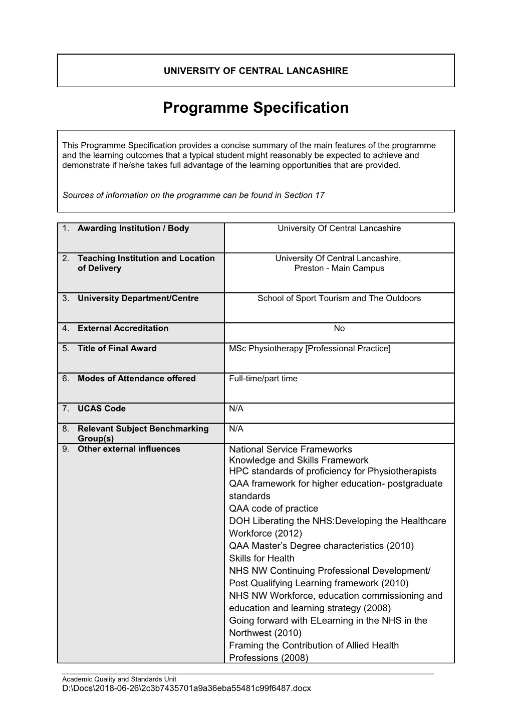 Msc Physiotherapy Professional Practice (June 2012)