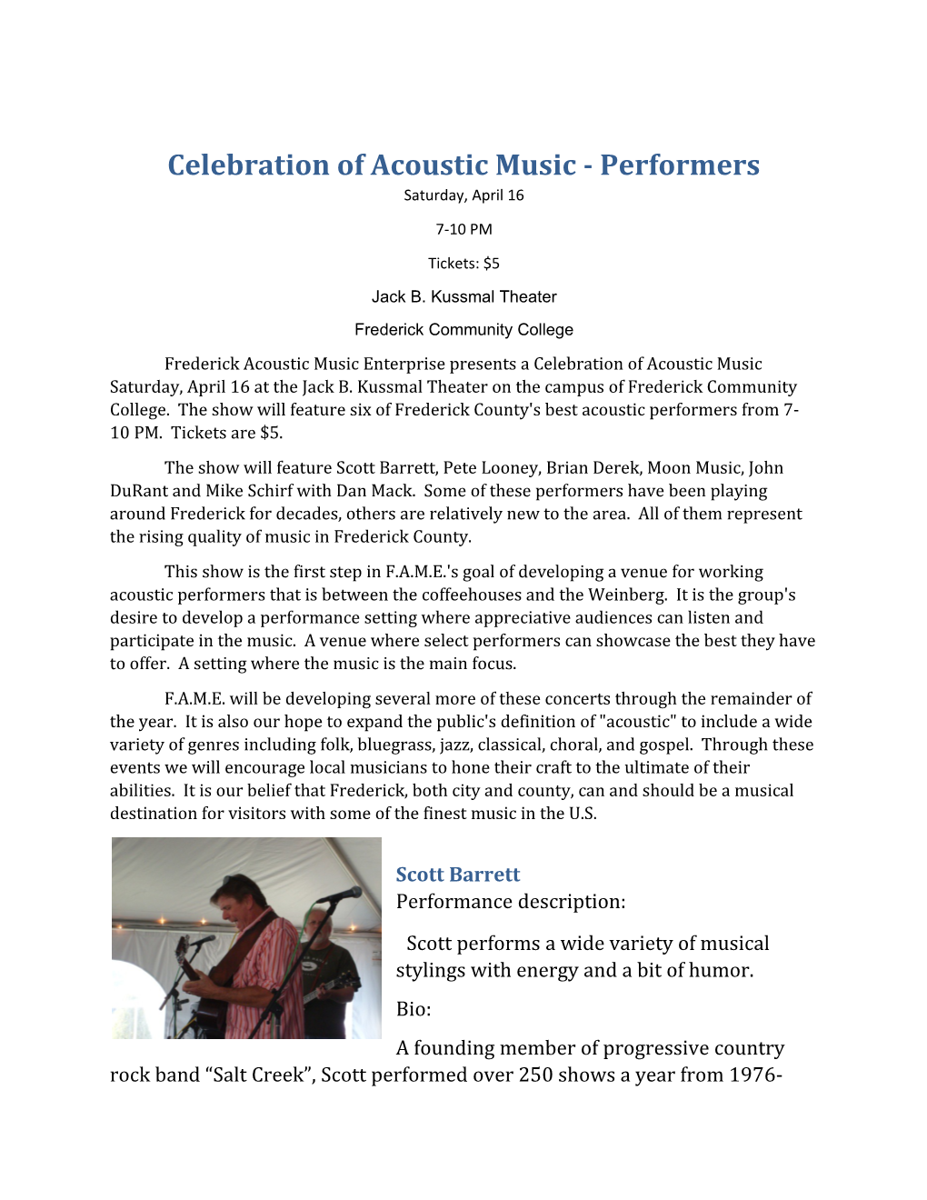 Celebration of Acoustic Music - Performers