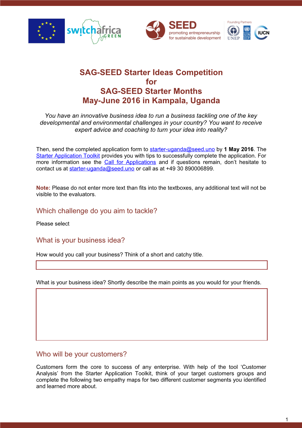 SAG-SEED Starter Ideas Competition