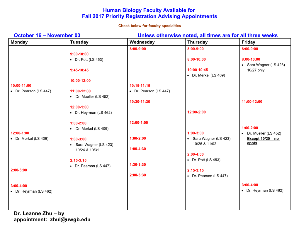 Human Biology Faculty Available For