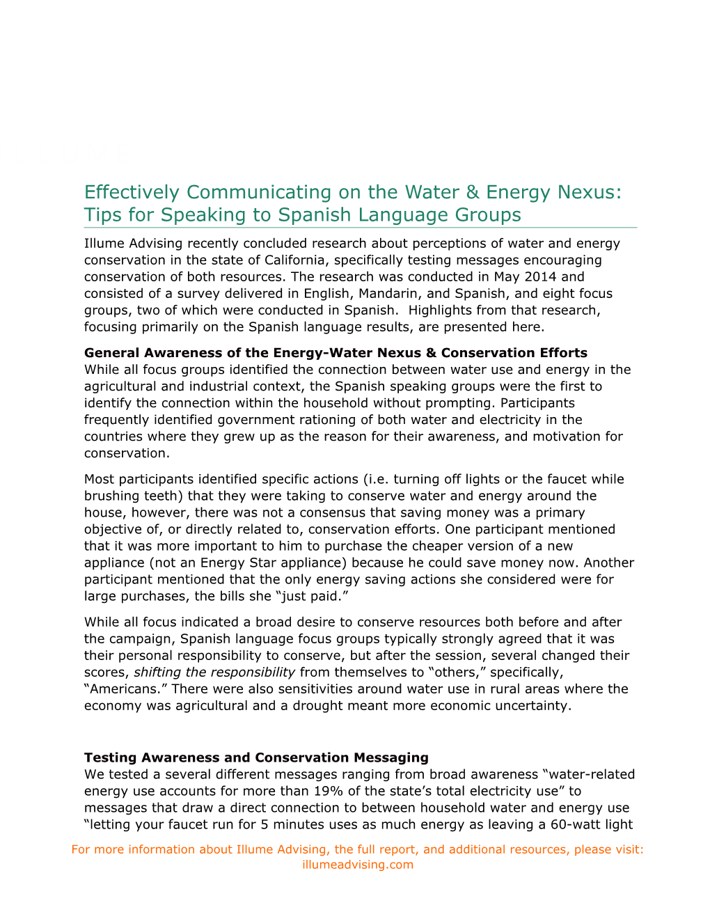 General Awareness of the Energy-Water Nexus & Conservation Efforts