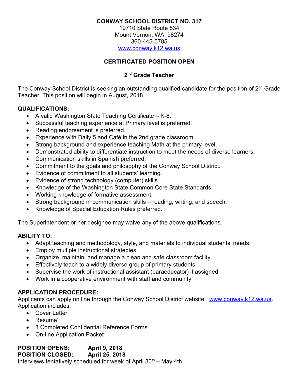 Certificated Position Open