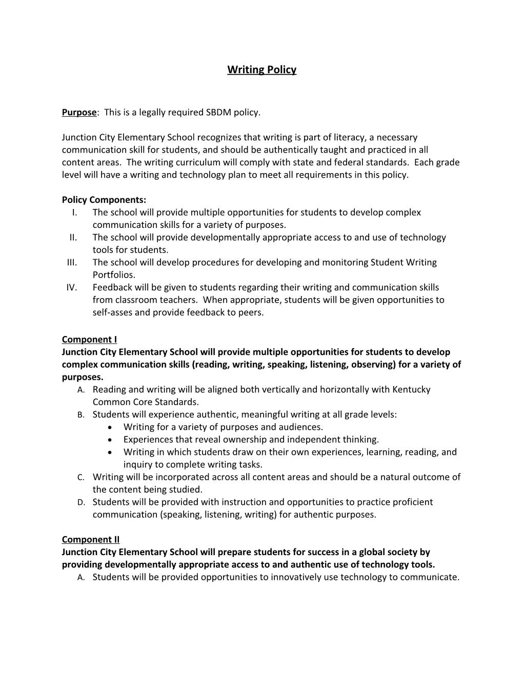 Junction City Elementary Writing Policy