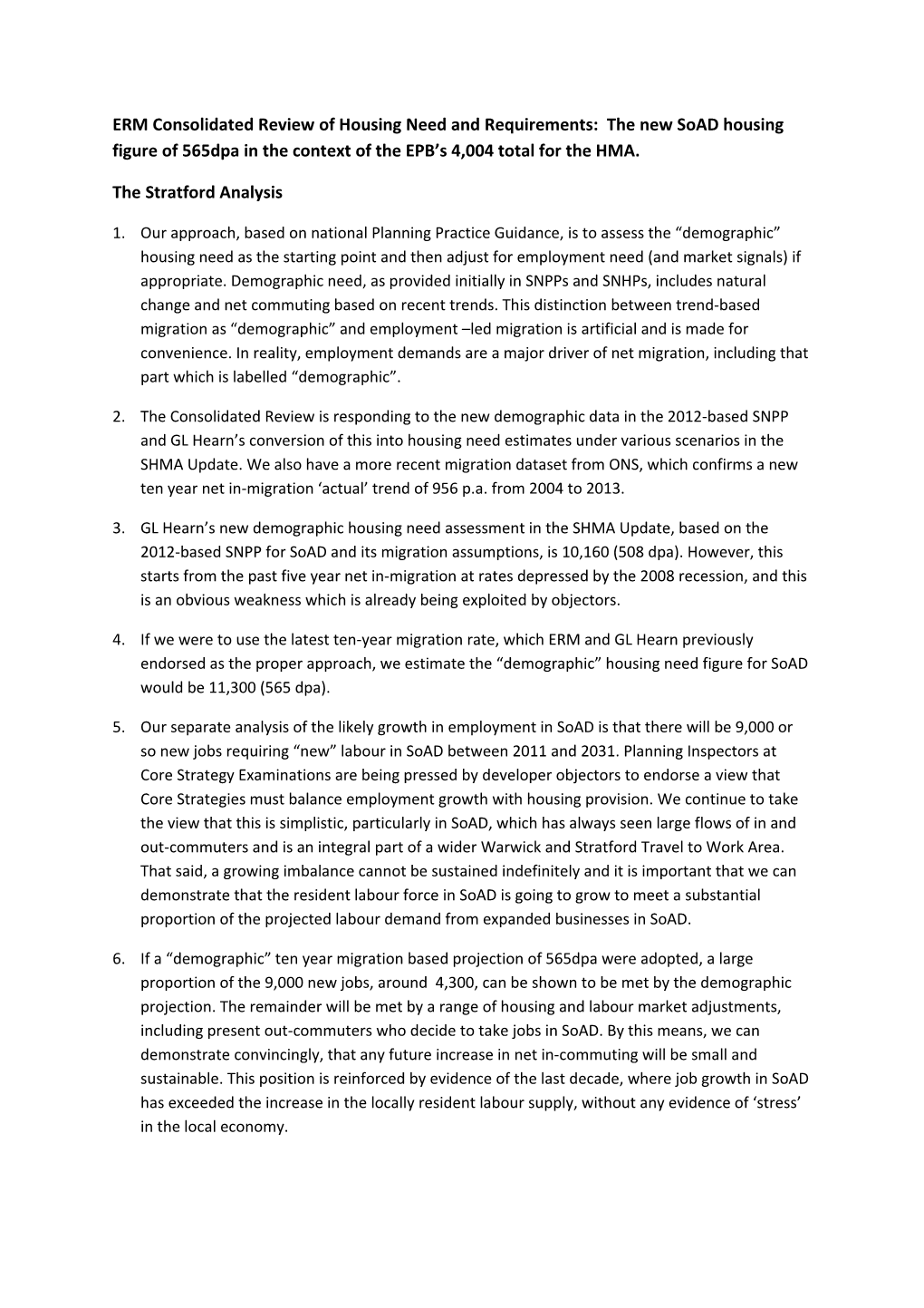 ERM Consolidated Review of Housing Need and Requirements: the New Soad Housing Figure