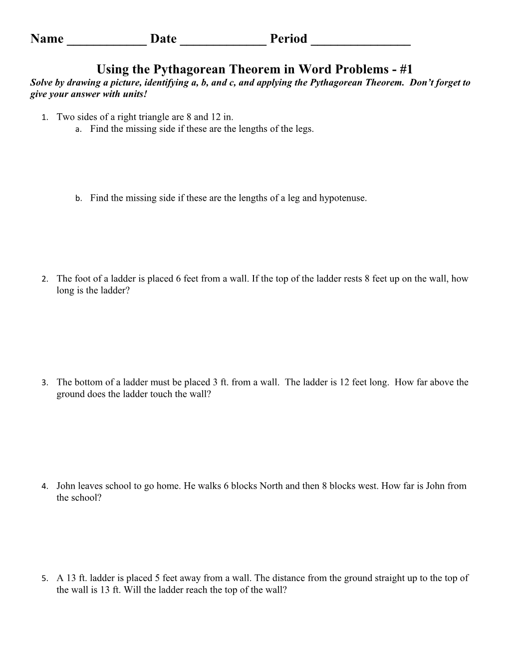 Using the Pythagorean Theorem in Word Problems - #1