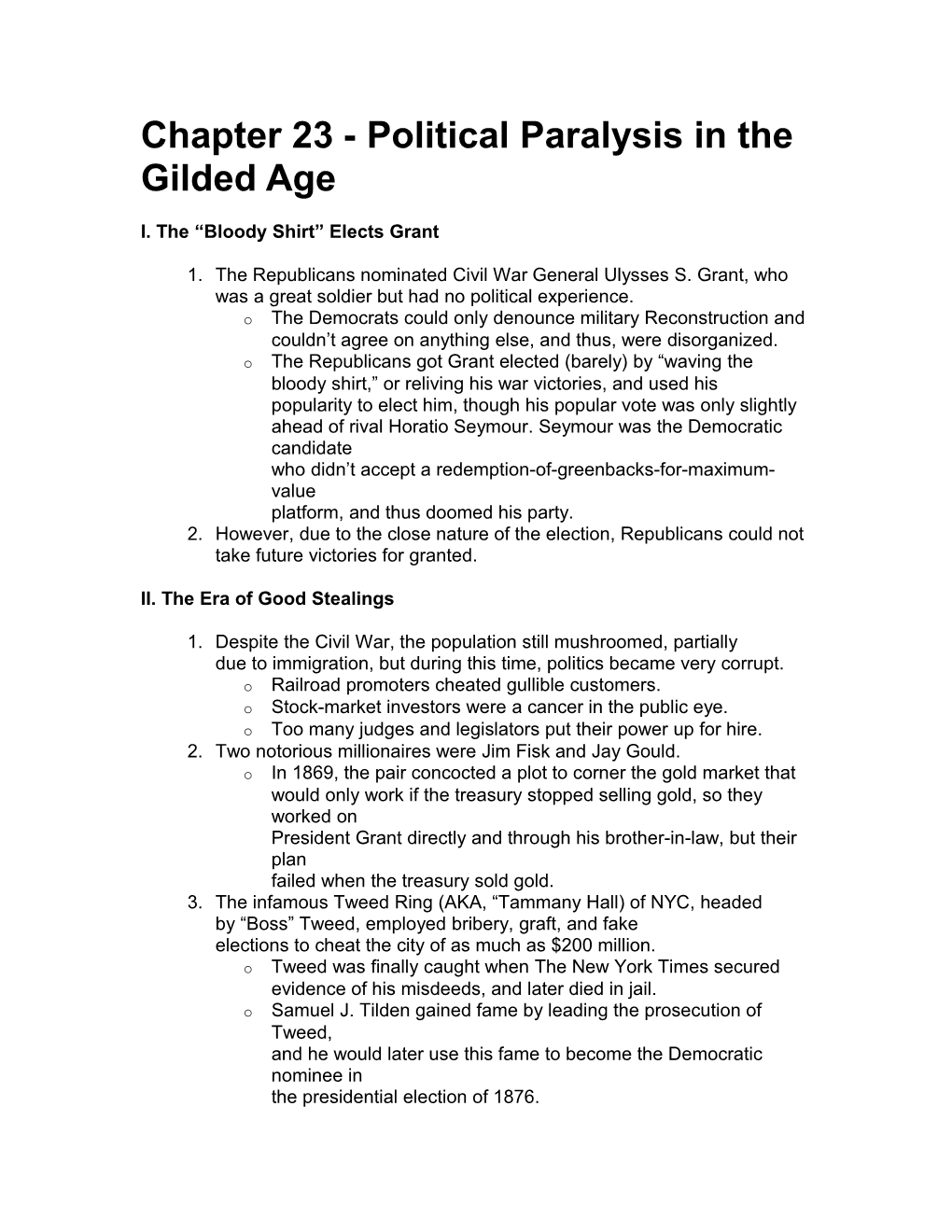 Chapter 23 - Political Paralysis in the Gilded Age