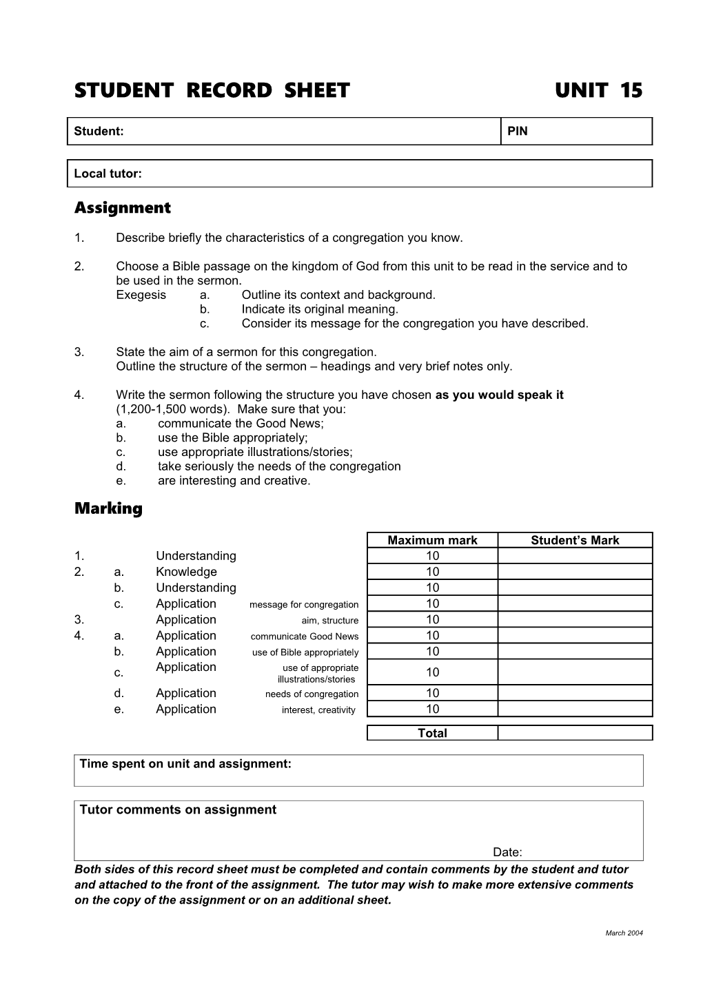 Special Unit Four Assignment for Pauline Squire