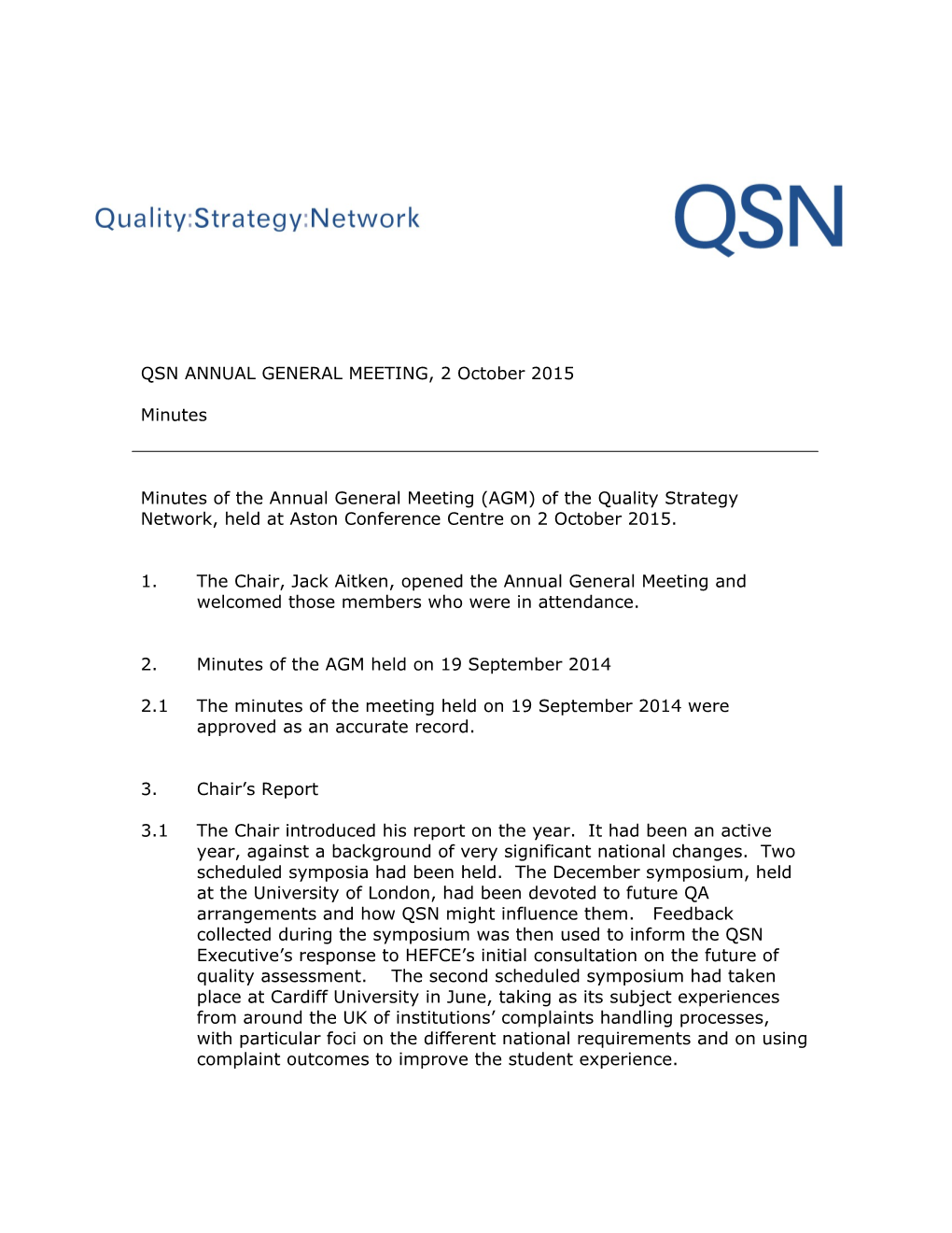 QSN ANNUAL GENERAL MEETING, 2 October 2015