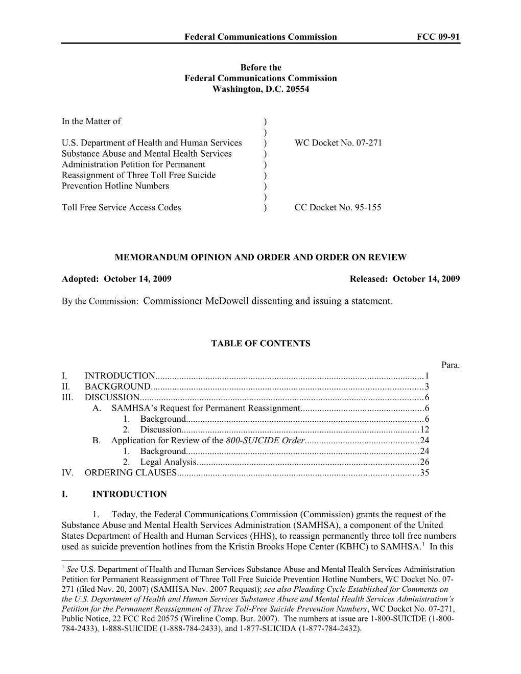 Memorandum Opinion and Order and Order on Review