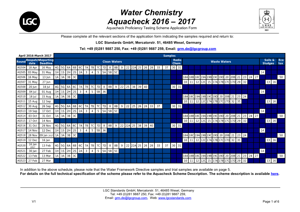 Please Find Below the Aquacheck 2009-2010 Distribution Schedule