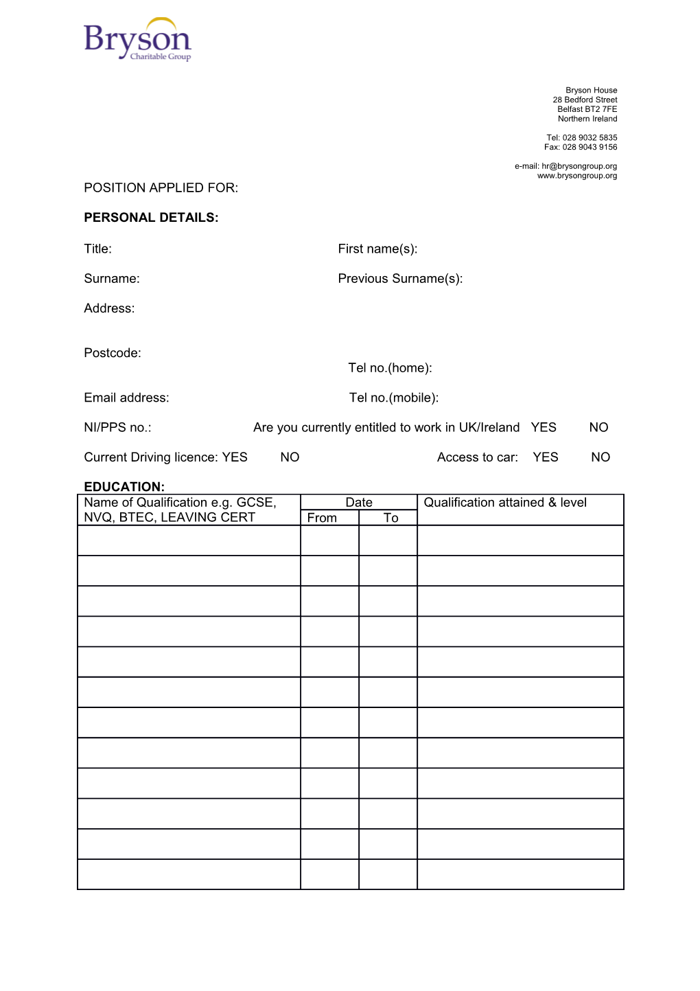 New Application Form Design